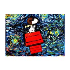 Dog Flying House Cartoon Starry Night Vincent Van Gogh Parody Crystal Sticker (a4) by Modalart