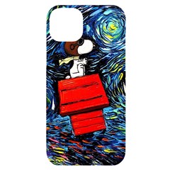 Dog Flying House Cartoon Starry Night Vincent Van Gogh Parody Iphone 14 Plus Black Uv Print Case by Modalart