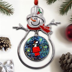 Dog Flying House Cartoon Starry Night Vincent Van Gogh Parody Metal Snowman Ornament by Modalart