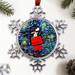 Dog Flying House Cartoon Starry Night Vincent Van Gogh Parody Metal Large Snowflake Ornament by Modalart