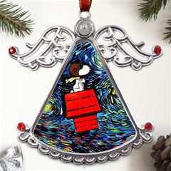 Dog Flying House Cartoon Starry Night Vincent Van Gogh Parody Metal Angel With Crystal Ornament