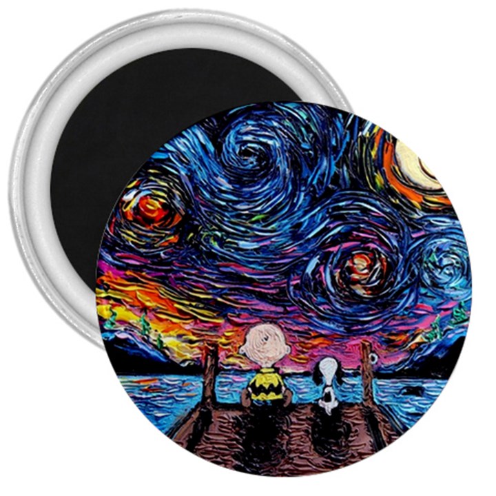 Cartoon Dog Vincent Van Gogh s Starry Night Parody 3  Magnets