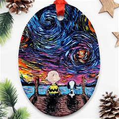 Cartoon Dog Vincent Van Gogh s Starry Night Parody Ornament (oval)