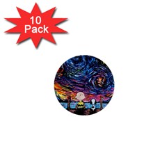 Cartoon Dog Vincent Van Gogh s Starry Night Parody 1  Mini Buttons (10 Pack)  by Modalart