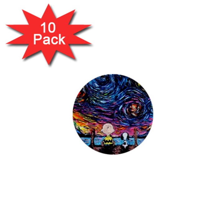 Cartoon Dog Vincent Van Gogh s Starry Night Parody 1  Mini Buttons (10 pack) 