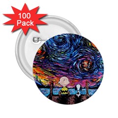 Cartoon Dog Vincent Van Gogh s Starry Night Parody 2 25  Buttons (100 Pack)  by Modalart