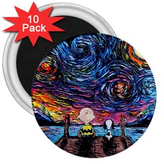 Cartoon Dog Vincent Van Gogh s Starry Night Parody 3  Magnets (10 Pack)  by Modalart