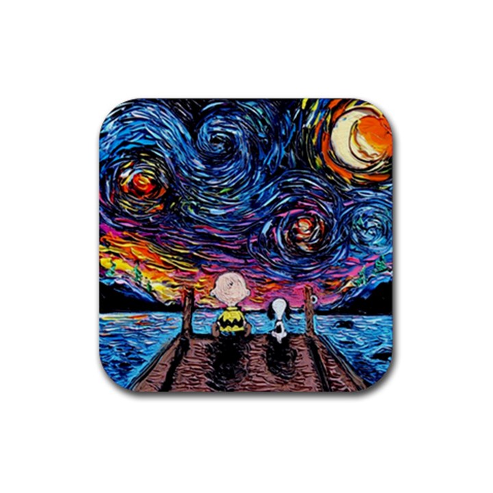 Cartoon Dog Vincent Van Gogh s Starry Night Parody Rubber Coaster (Square)