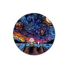 Cartoon Dog Vincent Van Gogh s Starry Night Parody Rubber Round Coaster (4 Pack) by Modalart