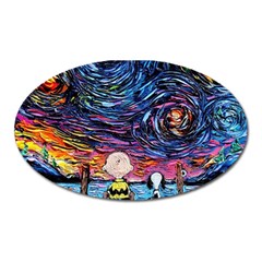 Cartoon Dog Vincent Van Gogh s Starry Night Parody Oval Magnet by Modalart