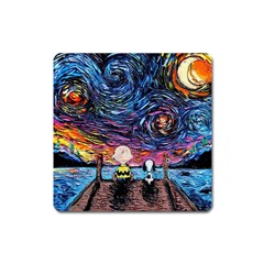 Cartoon Dog Vincent Van Gogh s Starry Night Parody Square Magnet by Modalart