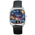 Cartoon Dog Vincent Van Gogh s Starry Night Parody Square Metal Watch Front