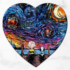 Cartoon Dog Vincent Van Gogh s Starry Night Parody Jigsaw Puzzle (heart) by Modalart