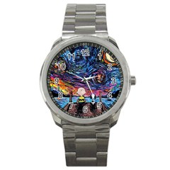 Cartoon Dog Vincent Van Gogh s Starry Night Parody Sport Metal Watch by Modalart