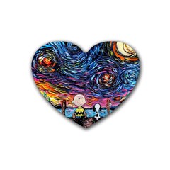 Cartoon Dog Vincent Van Gogh s Starry Night Parody Rubber Coaster (heart) by Modalart