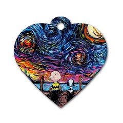 Cartoon Dog Vincent Van Gogh s Starry Night Parody Dog Tag Heart (one Side) by Modalart