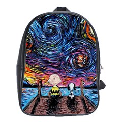 Cartoon Dog Vincent Van Gogh s Starry Night Parody School Bag (large) by Modalart