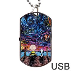 Cartoon Dog Vincent Van Gogh s Starry Night Parody Dog Tag Usb Flash (two Sides) by Modalart