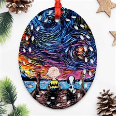 Cartoon Dog Vincent Van Gogh s Starry Night Parody Ornament (oval Filigree)