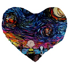 Cartoon Dog Vincent Van Gogh s Starry Night Parody Large 19  Premium Heart Shape Cushions by Modalart