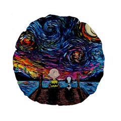 Cartoon Dog Vincent Van Gogh s Starry Night Parody Standard 15  Premium Flano Round Cushions by Modalart