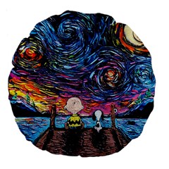 Cartoon Dog Vincent Van Gogh s Starry Night Parody Large 18  Premium Flano Round Cushions by Modalart