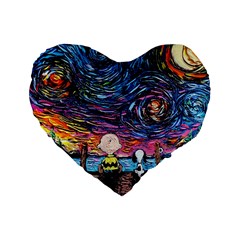 Cartoon Dog Vincent Van Gogh s Starry Night Parody Standard 16  Premium Flano Heart Shape Cushions by Modalart