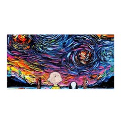 Cartoon Dog Vincent Van Gogh s Starry Night Parody Satin Wrap 35  X 70  by Modalart