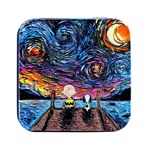 Cartoon Dog Vincent Van Gogh s Starry Night Parody Square Metal Box (Black) Front