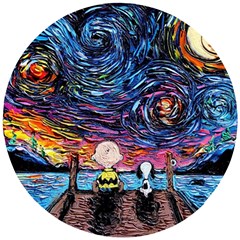 Cartoon Dog Vincent Van Gogh s Starry Night Parody Wooden Puzzle Round by Modalart