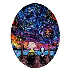 Cartoon Dog Vincent Van Gogh s Starry Night Parody Oval Glass Fridge Magnet (4 Pack) by Modalart