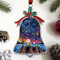 Cartoon Dog Vincent Van Gogh s Starry Night Parody Metal Holly Leaf Bell Ornament