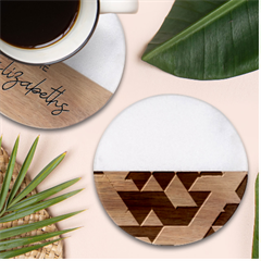 Abstract Geometric Triangles Shapes Classic Marble Wood Coaster (round)  by Pakjumat