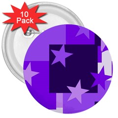 Purple Stars Pattern Shape 3  Buttons (10 Pack)  by Pakjumat