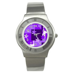 Purple Stars Pattern Shape Stainless Steel Watch by Pakjumat