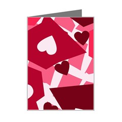 Pink Hearts Pattern Love Shape Mini Greeting Card by Pakjumat