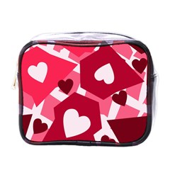 Pink Hearts Pattern Love Shape Mini Toiletries Bag (one Side) by Pakjumat