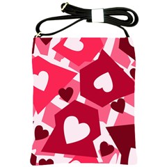 Pink Hearts Pattern Love Shape Shoulder Sling Bag by Pakjumat