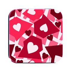 Pink Hearts Pattern Love Shape Square Metal Box (black) by Pakjumat