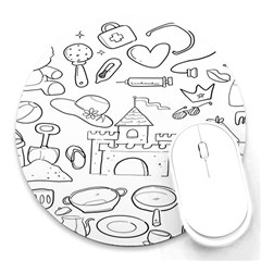 Baby Hand Sketch Drawn Toy Doodle Round Mousepad by Pakjumat