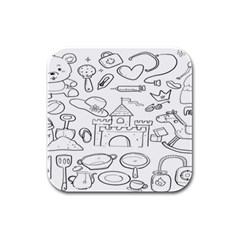 Baby Hand Sketch Drawn Toy Doodle Rubber Square Coaster (4 Pack) by Pakjumat