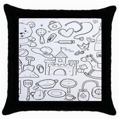 Baby Hand Sketch Drawn Toy Doodle Throw Pillow Case (black) by Pakjumat