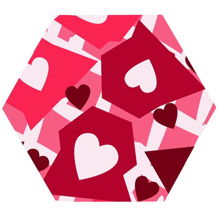 Pink Hearts Pattern Love Shape Wooden Puzzle Hexagon