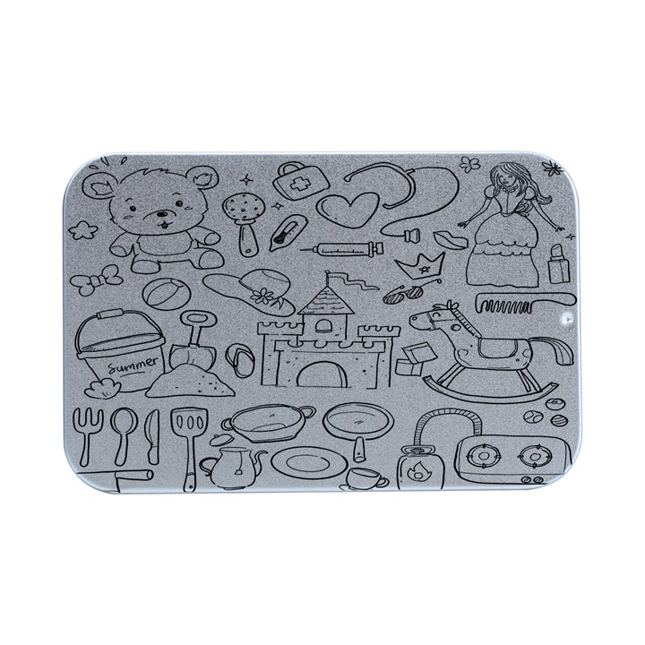 Baby Hand Sketch Drawn Toy Doodle Open Lid Metal Box (Silver)  