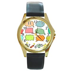 Set Collection Balloon Image Round Gold Metal Watch by Pakjumat