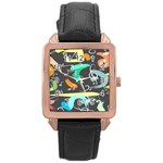 Repetition Seamless Child Sketch Rose Gold Leather Watch  Front