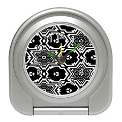 Black And White Pattern Background Structure Travel Alarm Clock by Pakjumat