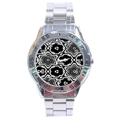 Black And White Pattern Background Structure Stainless Steel Analogue Watch by Pakjumat