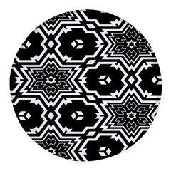 Black And White Pattern Background Structure Round Glass Fridge Magnet (4 Pack) by Pakjumat