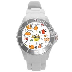 Cute Sketch Set Child Fun Funny Round Plastic Sport Watch (l) by Pakjumat